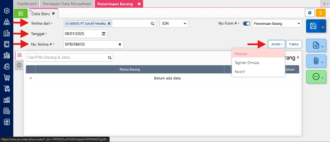 membuat uang muka pembelian partial